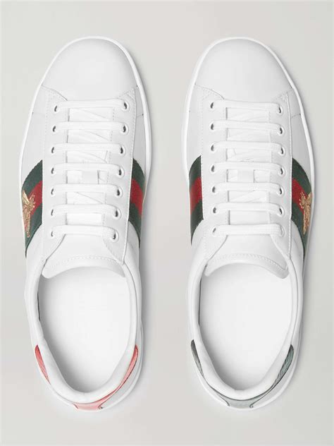 gucci ace watersnake-trimmed embroidered leather sneakers|gucci faux watersnake embroidered.